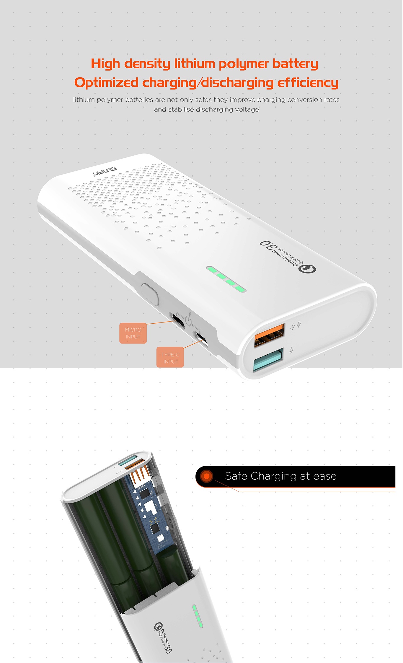 Внешний аккумулятор, Power Bank SunPin QS-100, 10000mAh, цвет белый