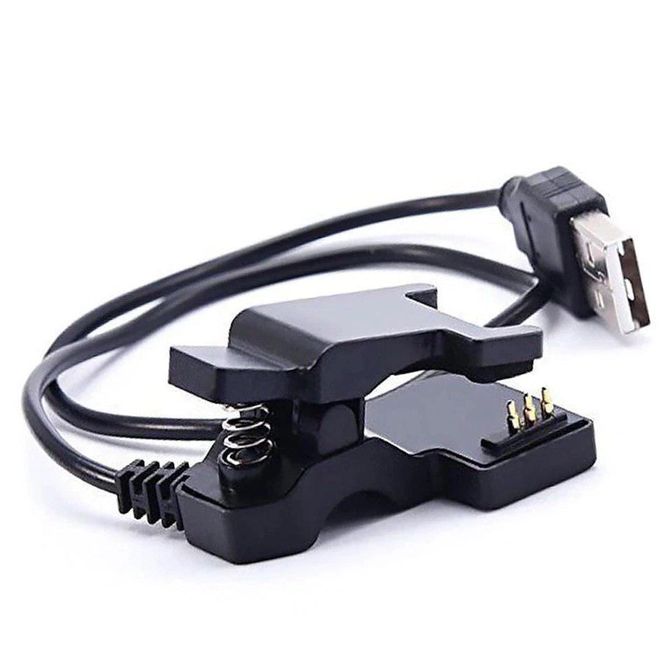 Универсальное зарядное устройство TW64/TW07 для умных часов, фитнес браслетов, тип зажим, 3х пиновый, с кабелем USB 15 см, цвет черный.