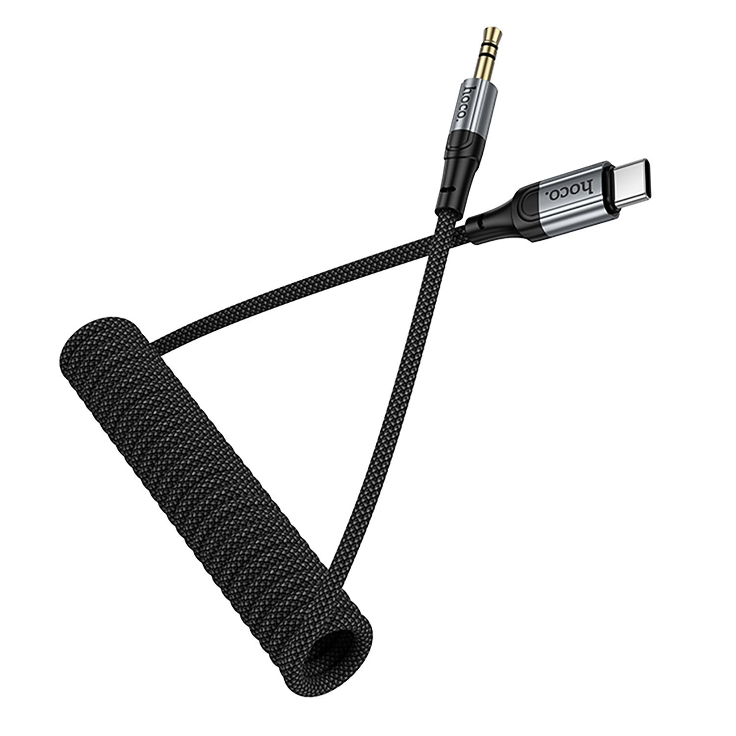 Аудио кабель, переходник HOCO UPA33B AUX (Jack 3.5 мм) на USB-C Type-C, растягивается до 1.5 метра, цвет черный
