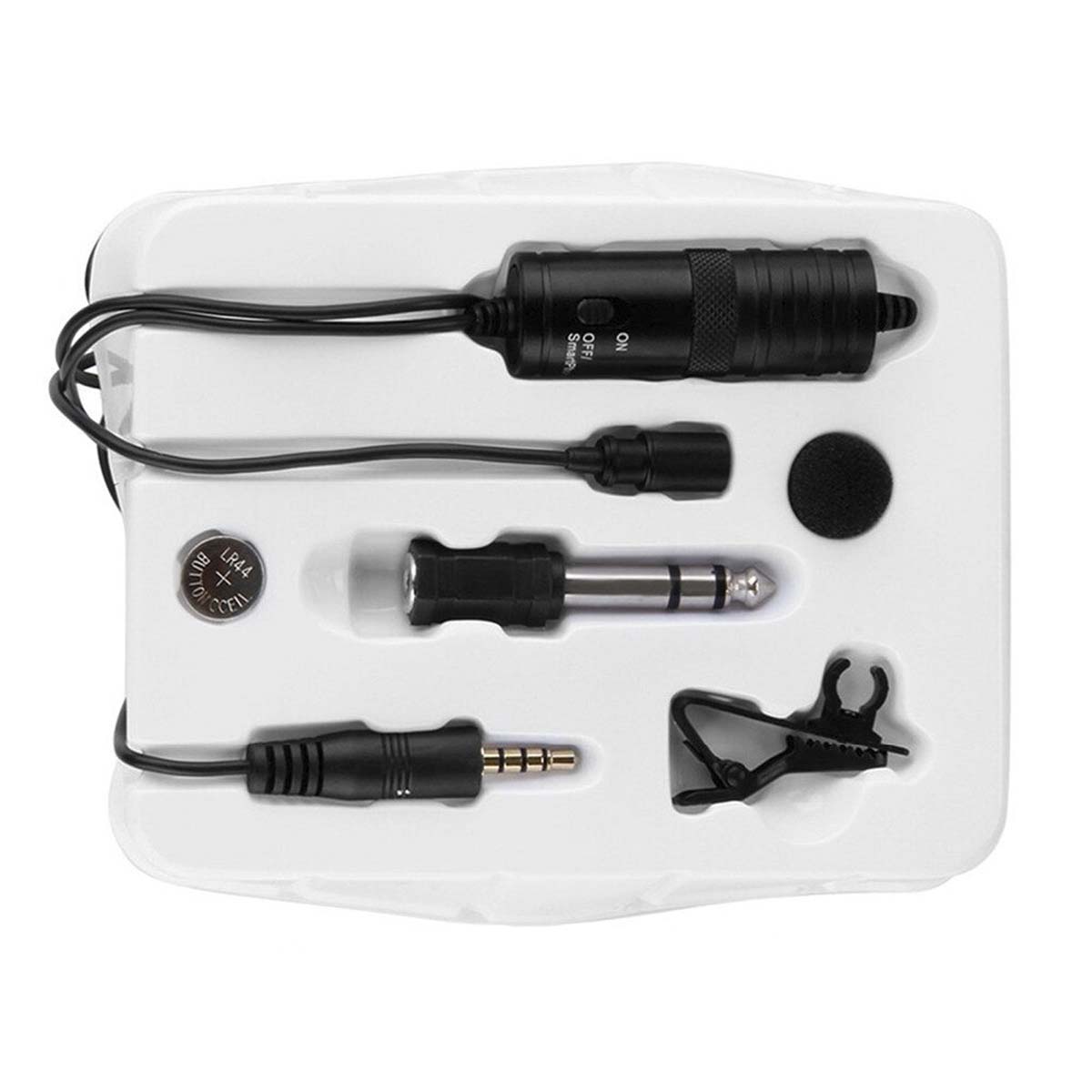 Всенаправленный петличный (на прищепке) микрофон BY-M1, длина кабеля 6 метров, цвет черный.