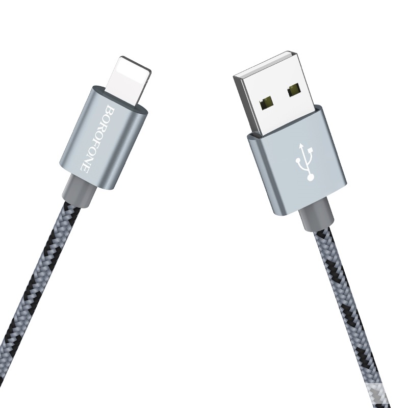 Кабель BOROFONE BX24 Ring current, USB APPLE Lightning 8-pin, 2.4A, 1 метр, нейлоновая оплетка, цвет металлический серый