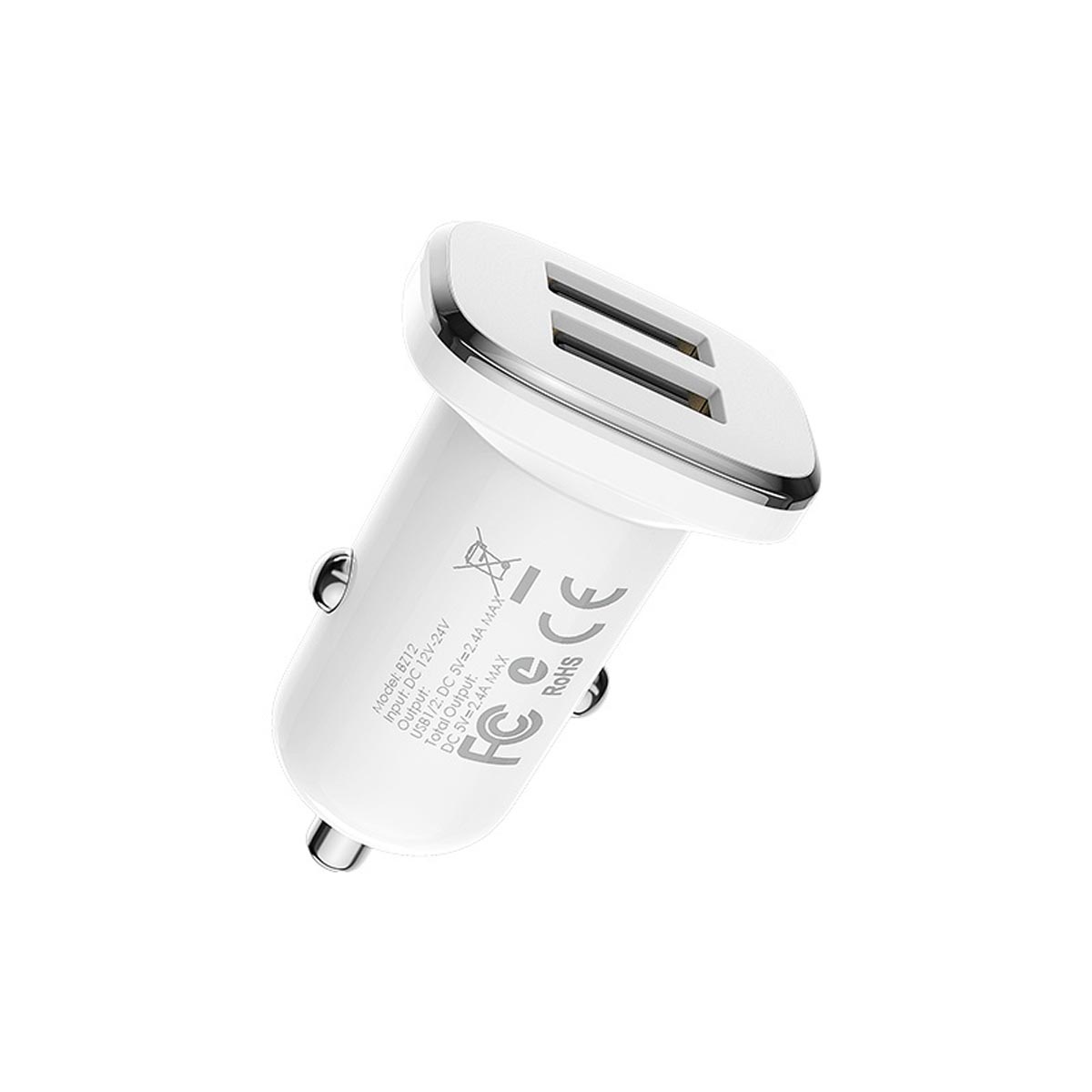 АЗУ (Автомобильное зарядное устройство) BOROFONE BZ12 Lasting power с кабелем Lightning 8 pin, 2.4А, 2 USB, цвет белый