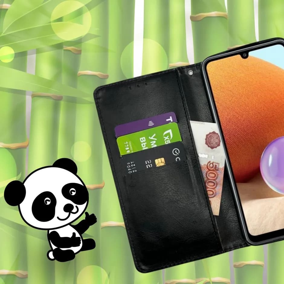 Чехол книжка KOUM для Realme C21Y, C25Y, экокожа, визитница, цвет черный