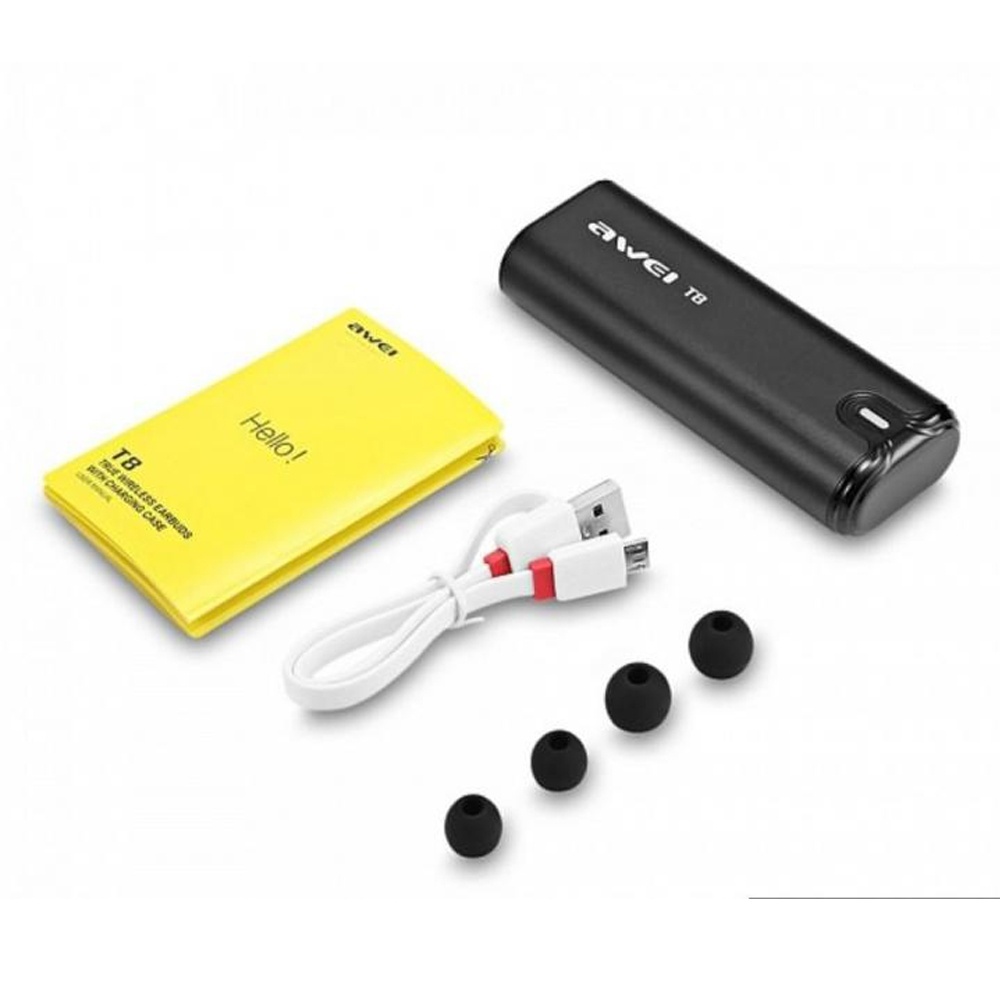 Гарнитура (наушники с микрофоном) беспроводная, AWEI T8 TWS Bluetooth Earphone, цвет черный.