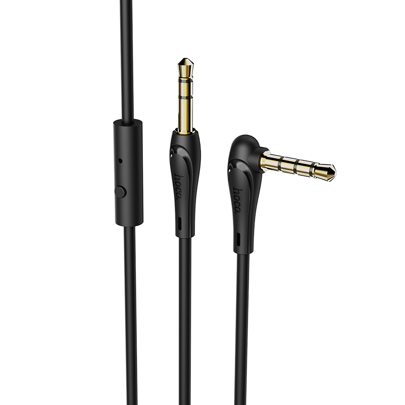HOCO UPA15 AUX кабель с микрофоном (прямой Jack 3.5" на угловой Jack 3.5"), длина 1 метр, цвет графитовый.