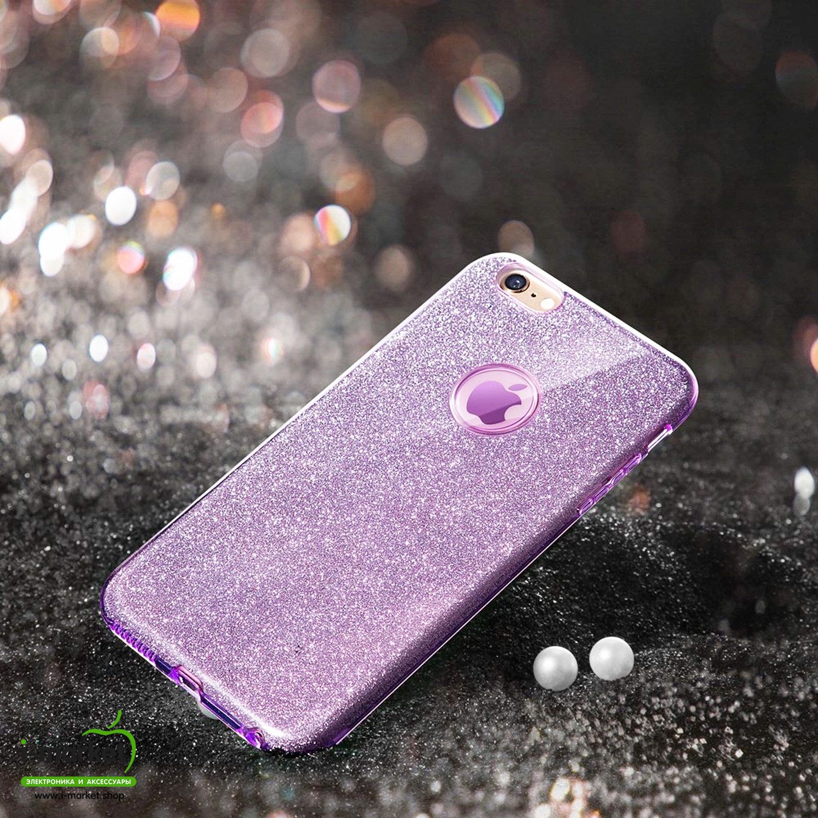 Чехол накладка Shine для APPLE iPhone 7 Plus, iPhone 8 Plus, силикон, блестки, цвет пурпурный