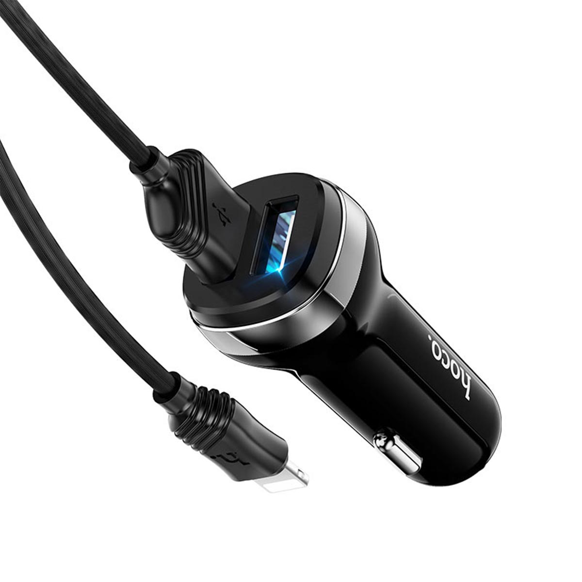 АЗУ (автомобильное зарядное устройство) HOCO Z40 Superior, 2 USB порта, кабель APPLE Lightning 8-pin, 1 метр, цвет черный