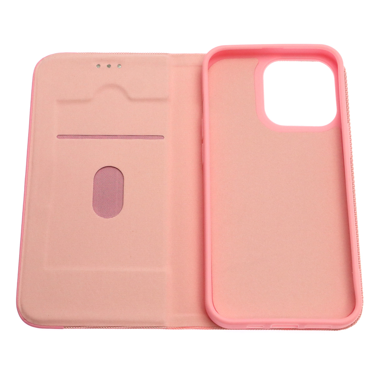 Чехол книжка MESH для APPLE iPhone 13 Pro (6.1) , текстиль, силикон, бархат, визитница, цвет розовый
