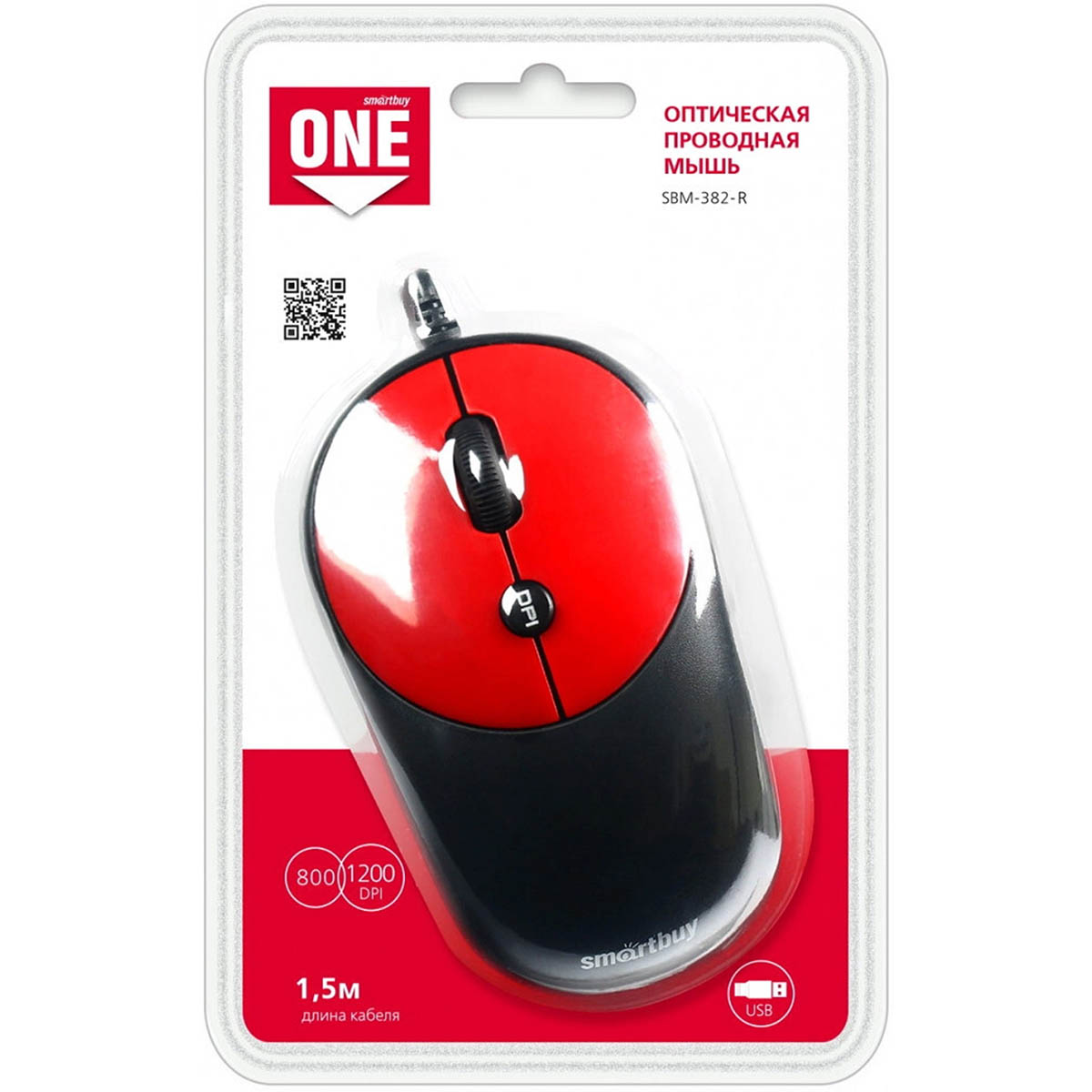 Мышь проводная оптическая Smartbuy ONE SBM-382, USB, цвет черно красный