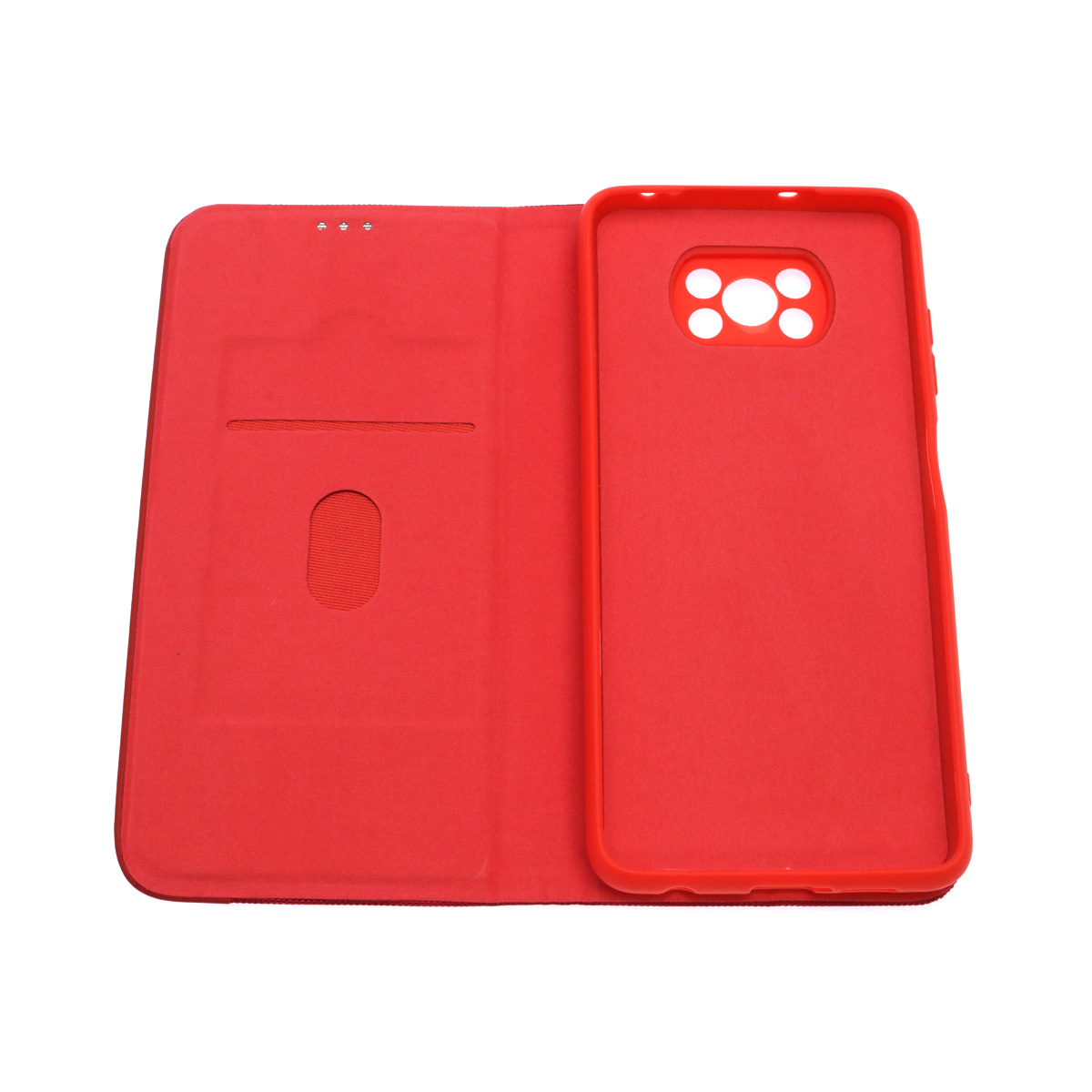 Чехол книжка MESH для XIAOMI POCO X3, POCO X3 Pro, текстиль, силикон, бархат, визитница, цвет красный