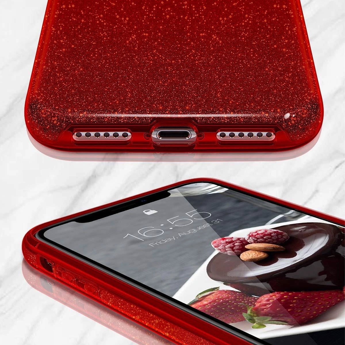 Чехол накладка Shine для APPLE iPhone XS MAX, силикон, блестки, цвет красный