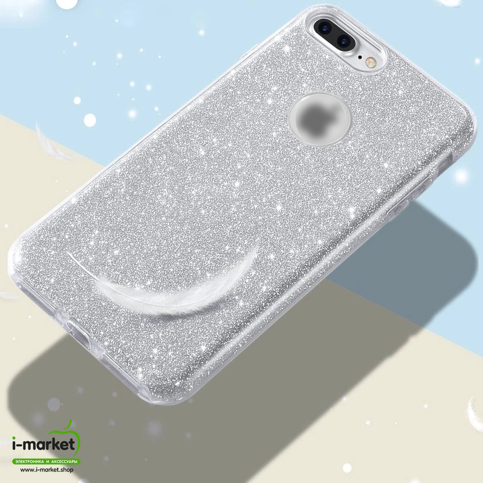 Чехол накладка Shine для APPLE iPhone 7 Plus, iPhone 8 Plus, силикон, блестки, цвет серебристый