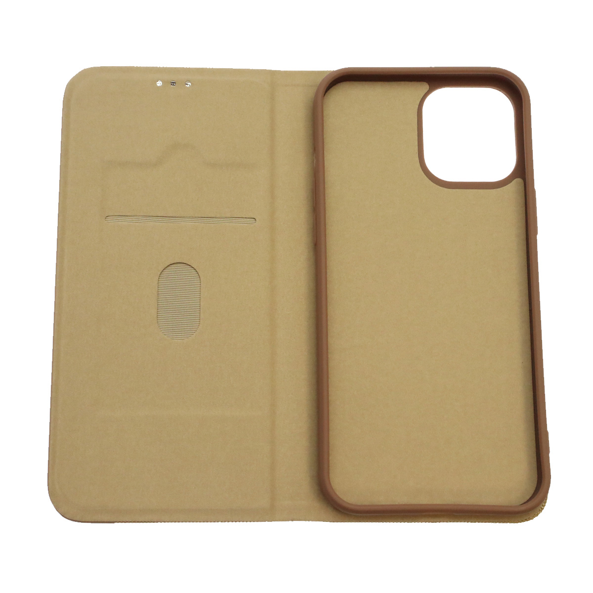 Чехол книжка MESH для APPLE iPhone 12 Pro Max (6.7), текстиль, силикон, бархат, визитница, цвет золотистый