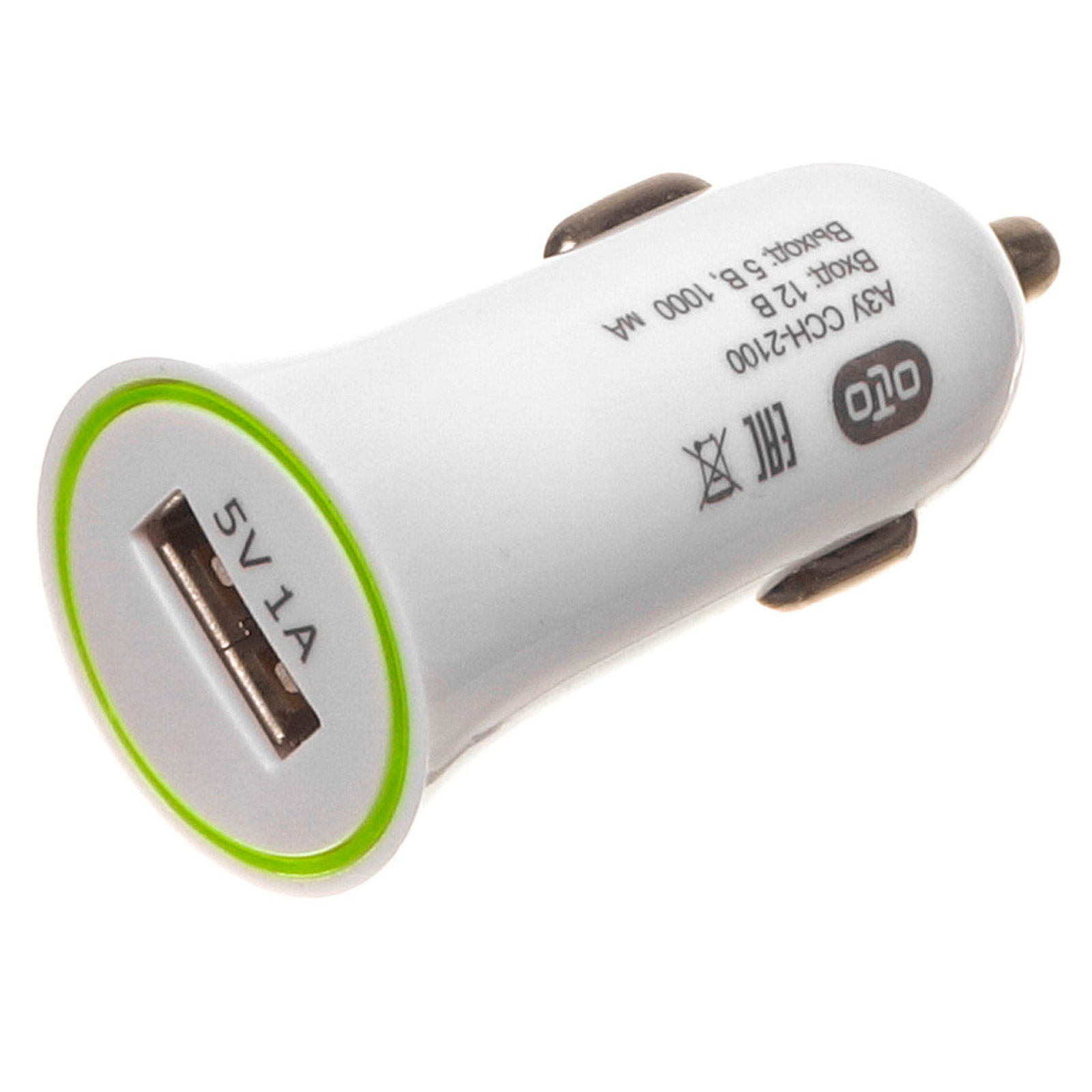АЗУ (Автомобильное зарядное устройство) OLTO CCH-2105, 5V-1A, 1 USB порт, набор с кабелем APPLE Lightning 8-pin, цвет белый