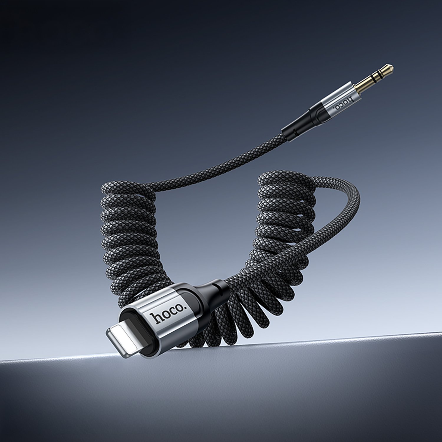 Аудио кабель, переходник HOCO UPA33A AUX (Jack 3.5 мм) на Lightning 8-pin, растягивается до 1.5 метра, цвет черный