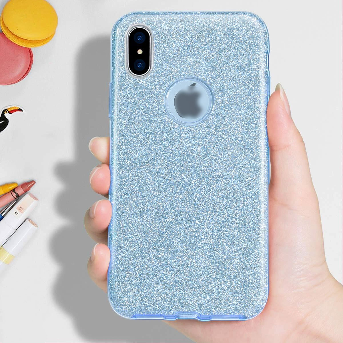 Чехол накладка Shine для APPLE iPhone XS MAX, силикон, блестки, цвет голубой
