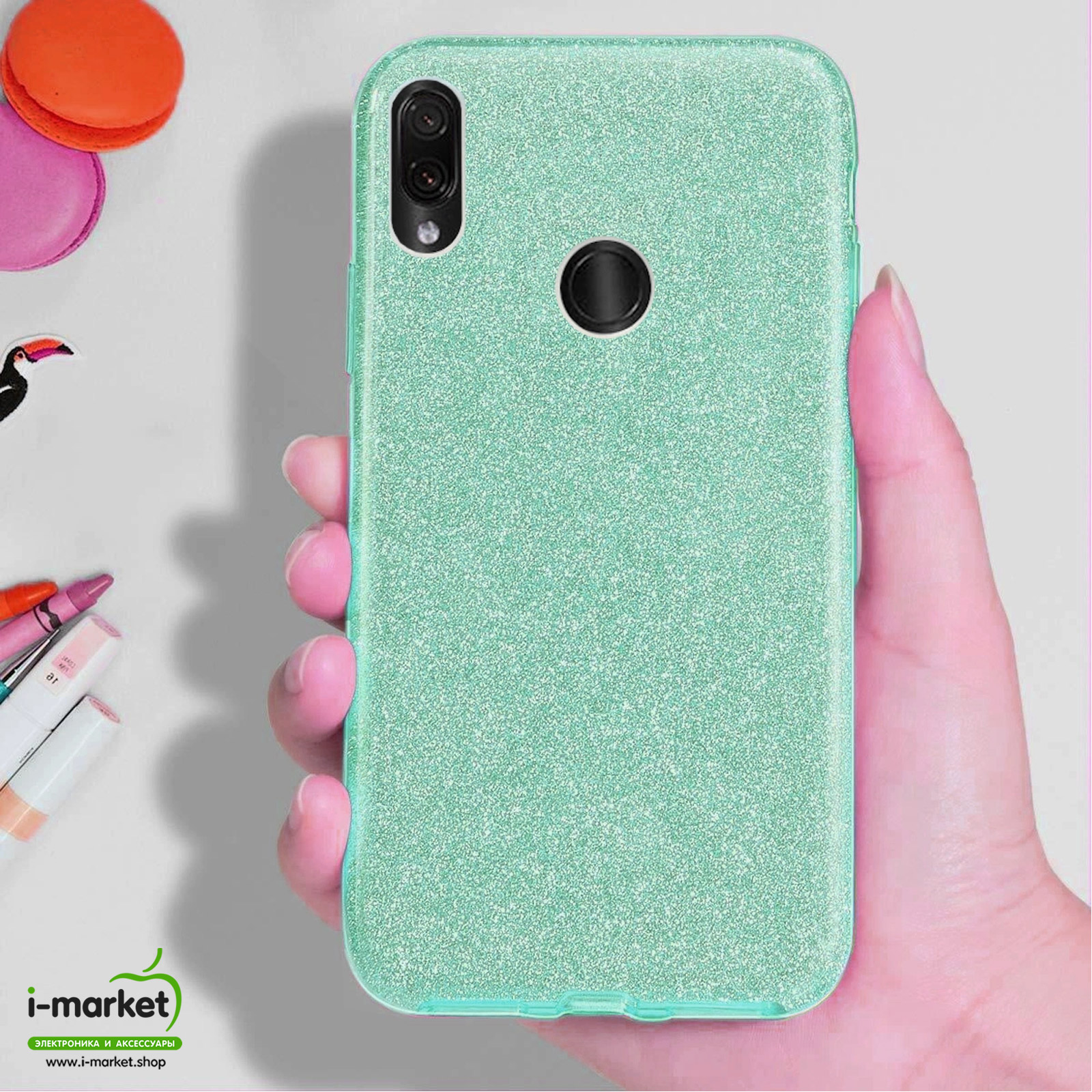 Чехол накладка Shine для XIAOMI Redmi 7, силикон, блестки, цвет зеленый Чехол накладка Shine для XIAOMI Redmi 7, силикон, блестки, цвет зеленый
