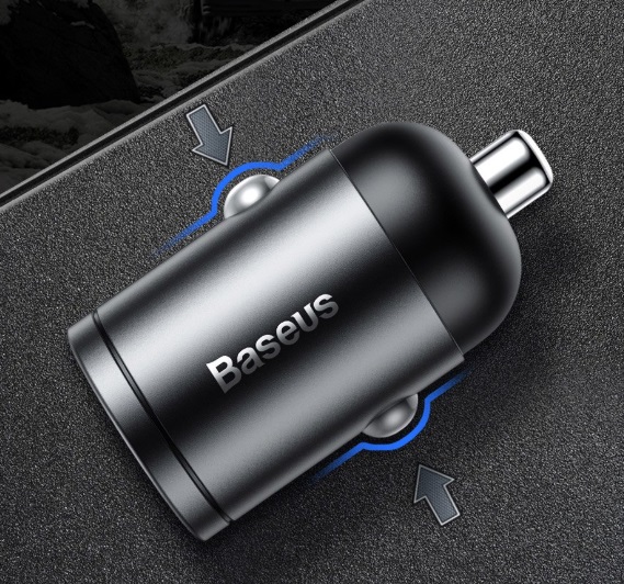 BASEUS TZVCHX-0G Автомобильное зарядное устройство Tiny Star Mini PPS quick charger suit Type-C to IP 18W Cable  1 метр, цвет темно серый.