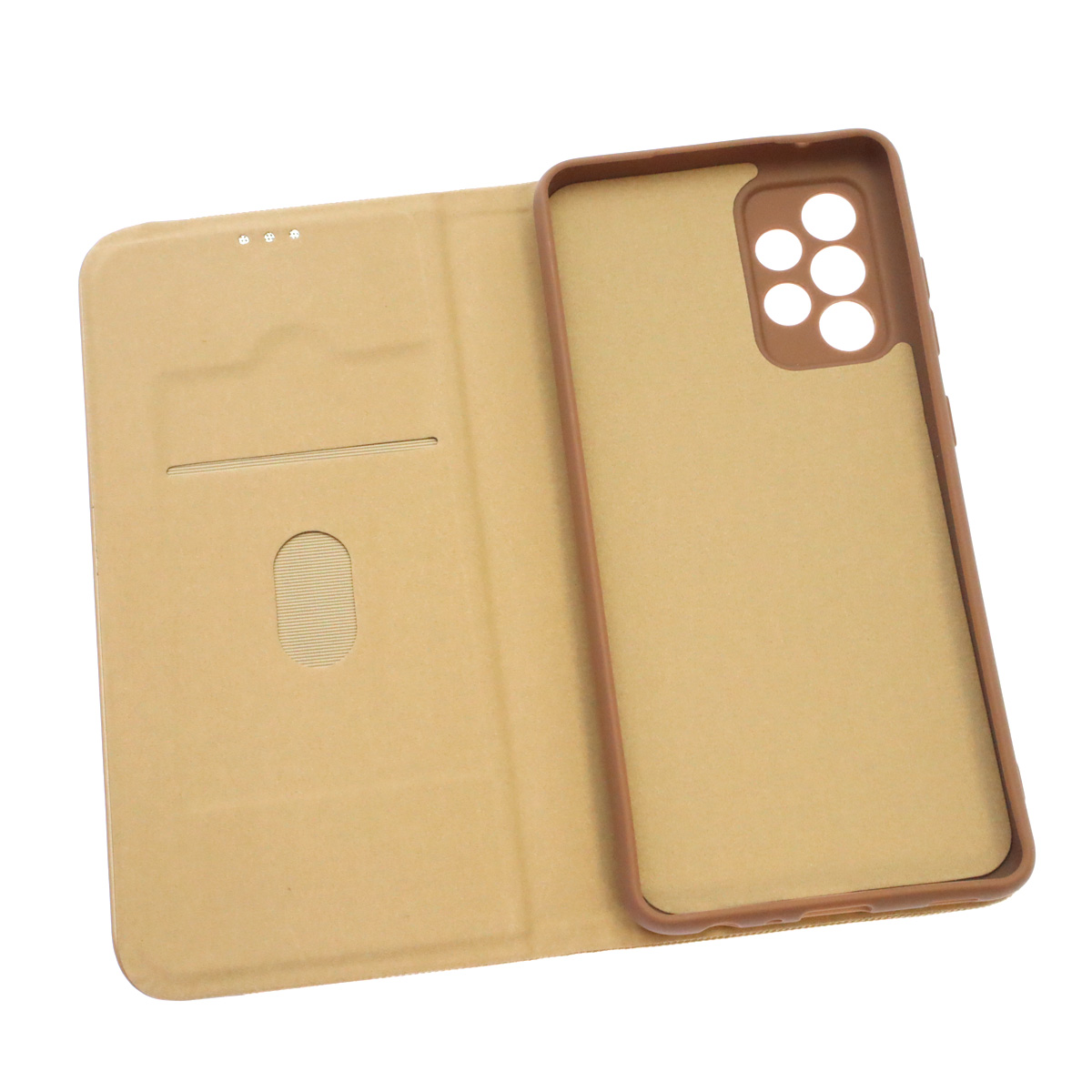 Чехол книжка MESH для SAMSUNG Galaxy A52 (SM-A525), текстиль, силикон, бархат, визитница, цвет золотистый