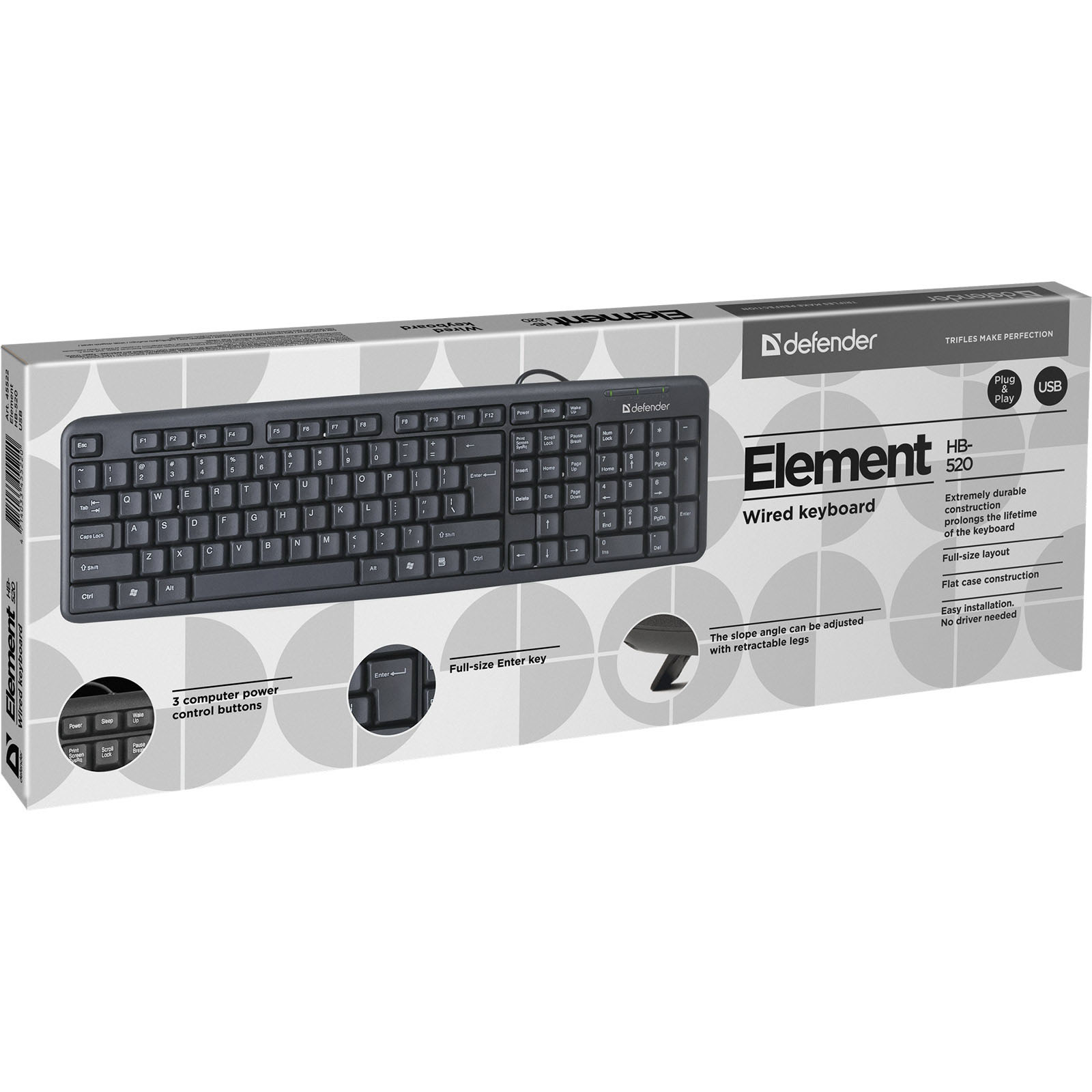 Клавиатура проводная DEFENDER Element HB-520 RU, интерфейс подключения USB, цвет черный
