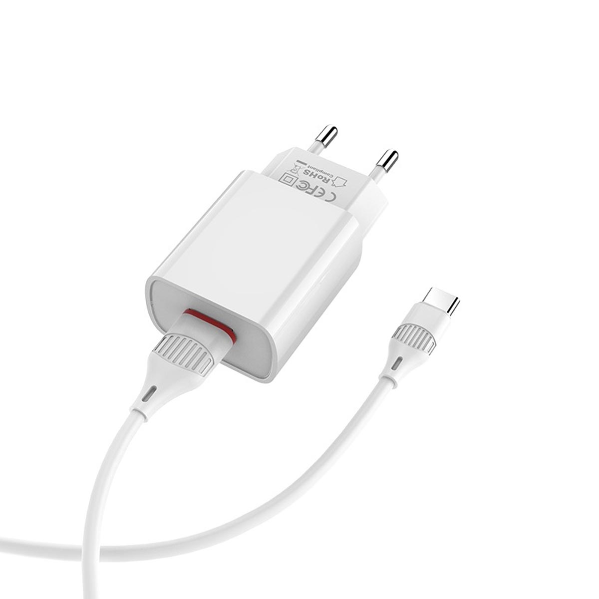 СЗУ (Сетевое зарядное устройство) BOROFONE BA20A Sharp с кабелем USB Type C, 2.1А, длина 1 метр, цвет белый