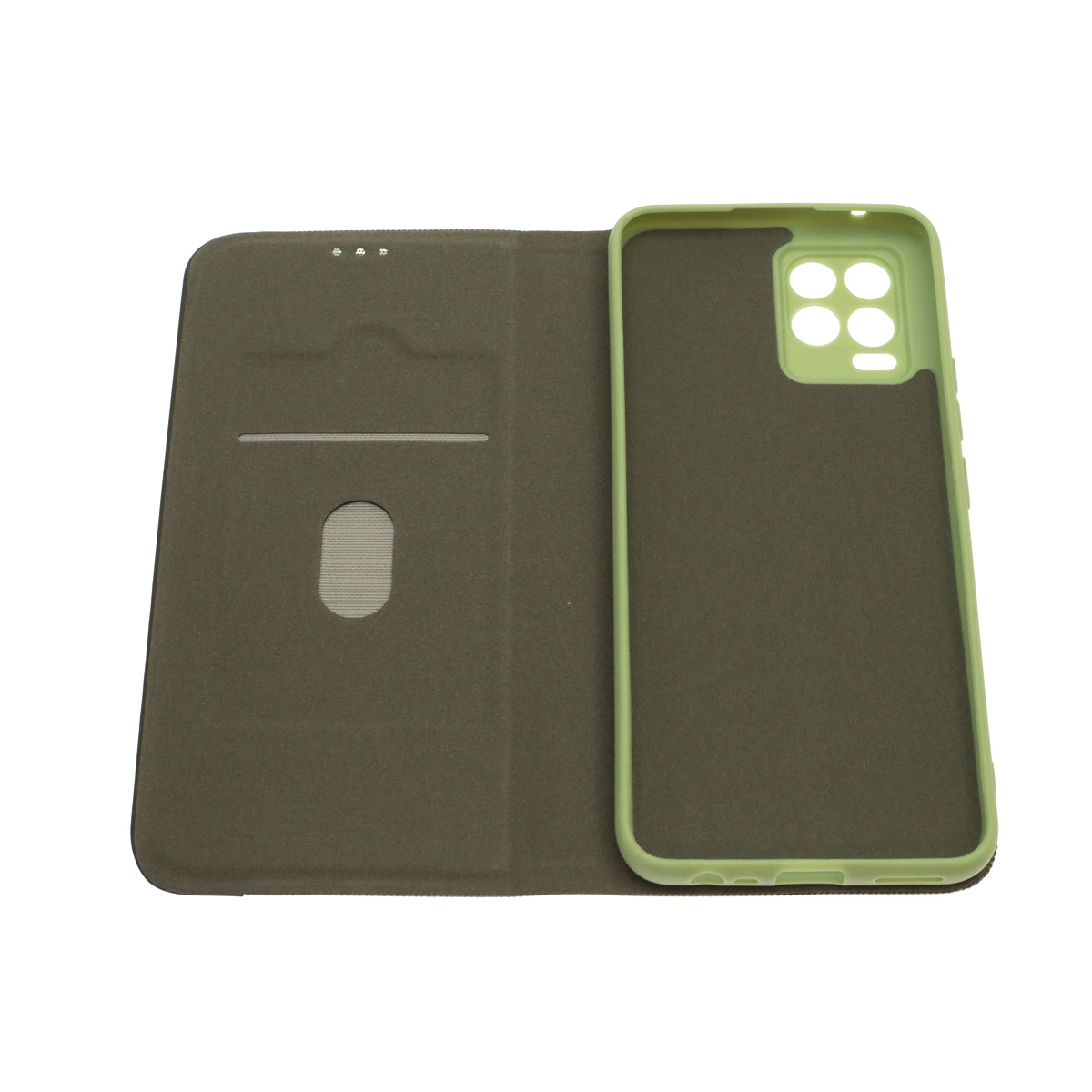 Чехол книжка MESH для Realme 8, Realme 8 Pro, текстиль, силикон, бархат, визитница, цвет зеленый