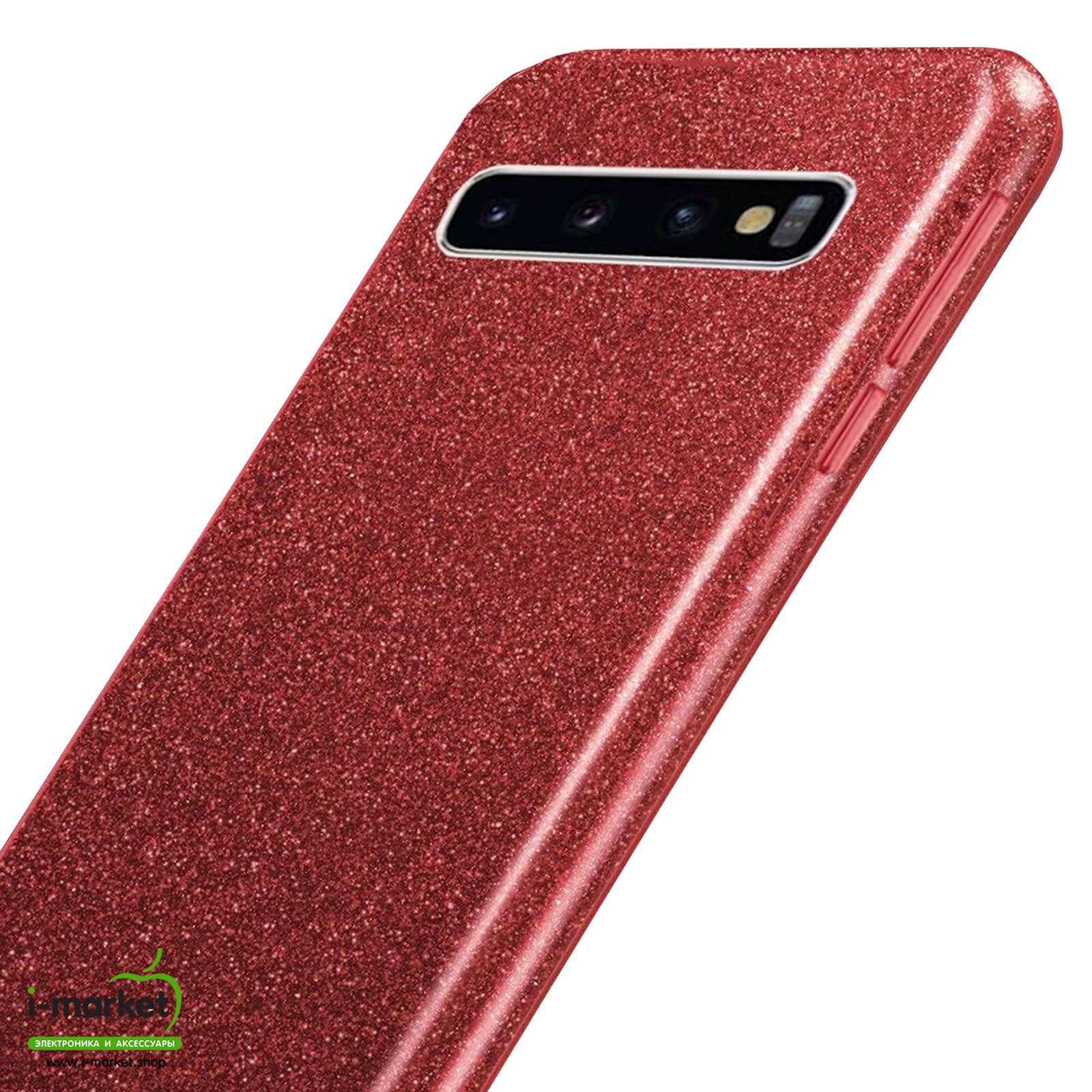 Чехол накладка Shine для SAMSUNG Galaxy S10 (SM-G973), силикон, блестки, цвет красный