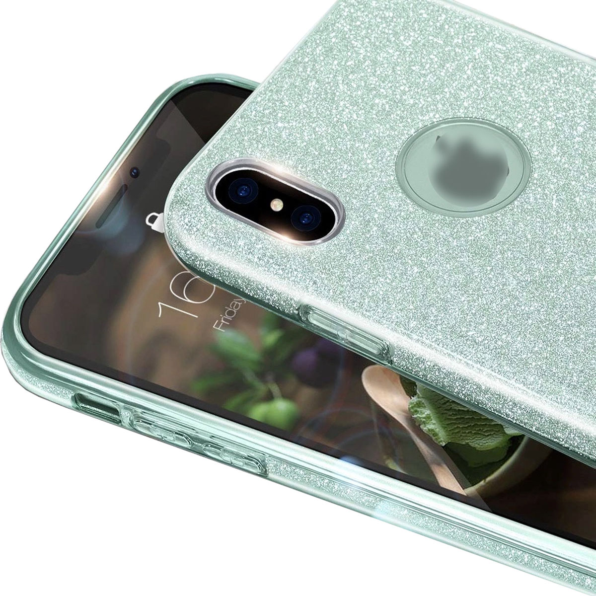 Чехол накладка Shine для APPLE iPhone XS MAX, силикон, блестки, цвет зеленый