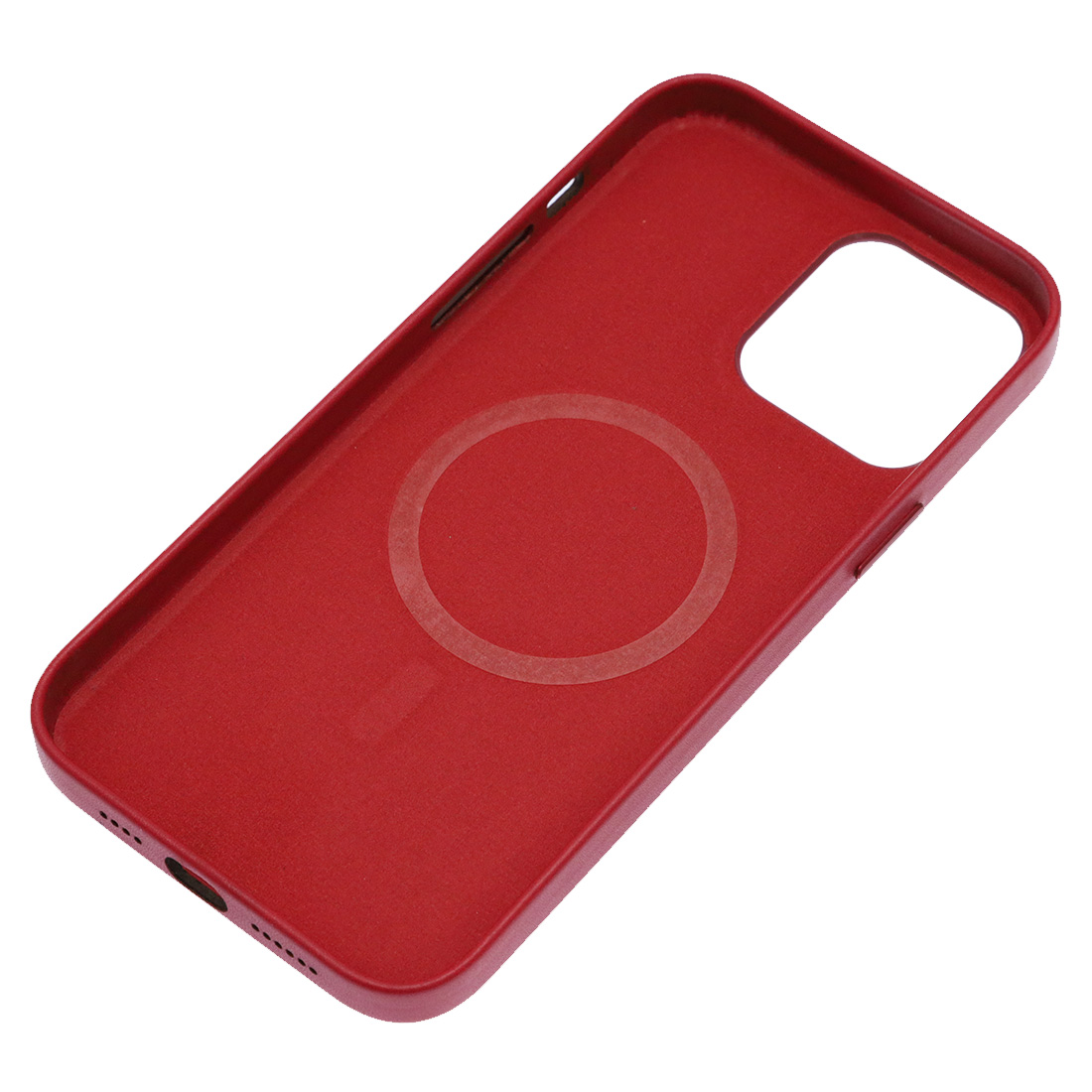 Чехол накладка Leather Case с поддержкой MagSafe для APPLE iPhone 13 Pro Max, силикон, бархат, экокожа, цвет малиновый