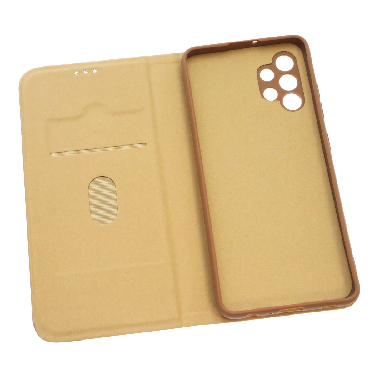 Чехол книжка MESH для SAMSUNG Galaxy A32 4G (SM-A325F), текстиль, силикон, бархат, визитница, цвет золотистый