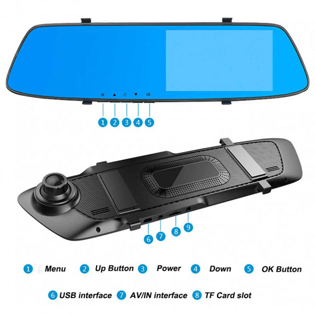 Автомобильное зеркало видеорегистратор L1001C, две камеры, цвет черный