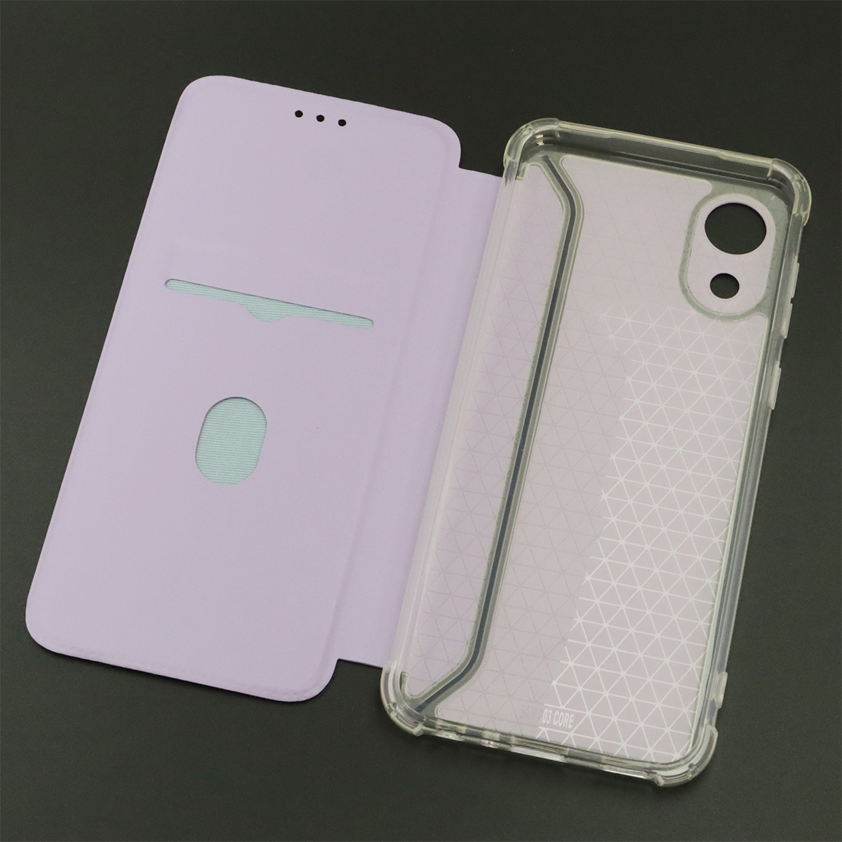 Чехол книжка для SAMSUNG Galaxy A03 Core (SM-A032F), экокожа, визитница, цвет сиреневый