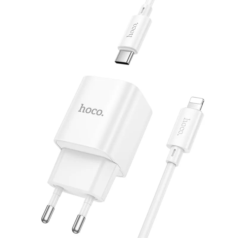 СЗУ (Сетевое зарядное устройство) с кабелем Type-C на Lightning 8-pin HOCO C147A, 1 USB 18W, 1 USB Type C 20W, PD20W, QC3.0, длина кабеля 1 метр, цвет белый