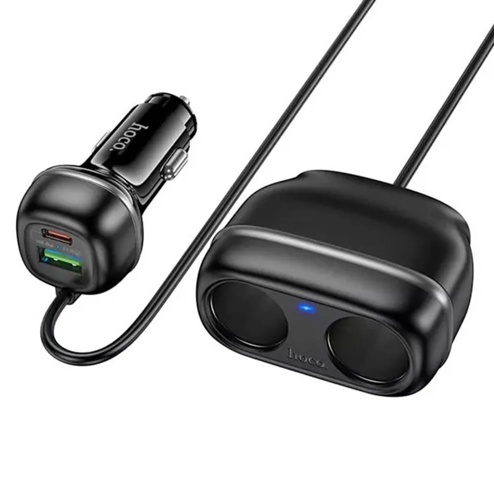 Автомобильный разветвитель с кабелем HOCO Z59, 240W 12/24V 2 выхода, 1 USB, 1 Type-C, PD30W, QC3.0, длина кабеля 75 см, цвет черный