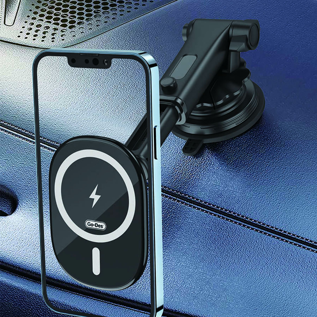 Автомобильный магнитный держатель GO-DES GD-WL398 для смартфона, на приборную панель, решетку воздуховода, 15W, беспроводная зарядка, цвет черный