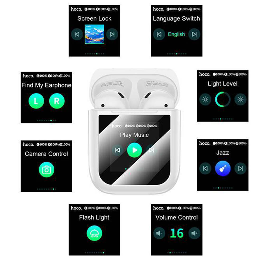 Гарнитура (наушники с микрофоном) беспроводная, HOCO EW80, сенсорный дисплей, цвет белый