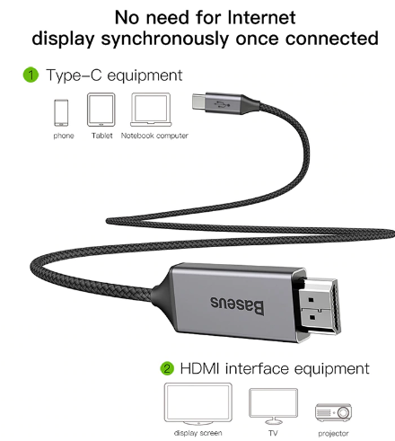 Переходник адаптер "Baseus" C-Video Type-C на HDMI мама кабель 1.8M цвет графитовый.