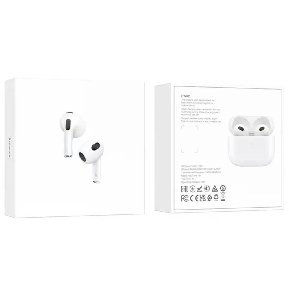 Гарнитура (наушники с микрофоном) беспроводная, HOCO EW92, цвет белый