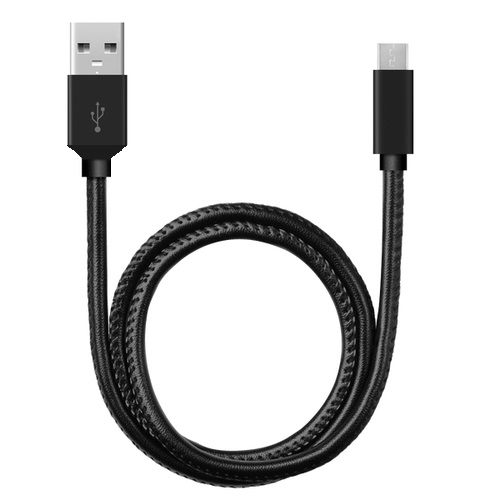 USB Дата кабель Micro USB, в кожаной оплётке, 1 метр, цвет черный.