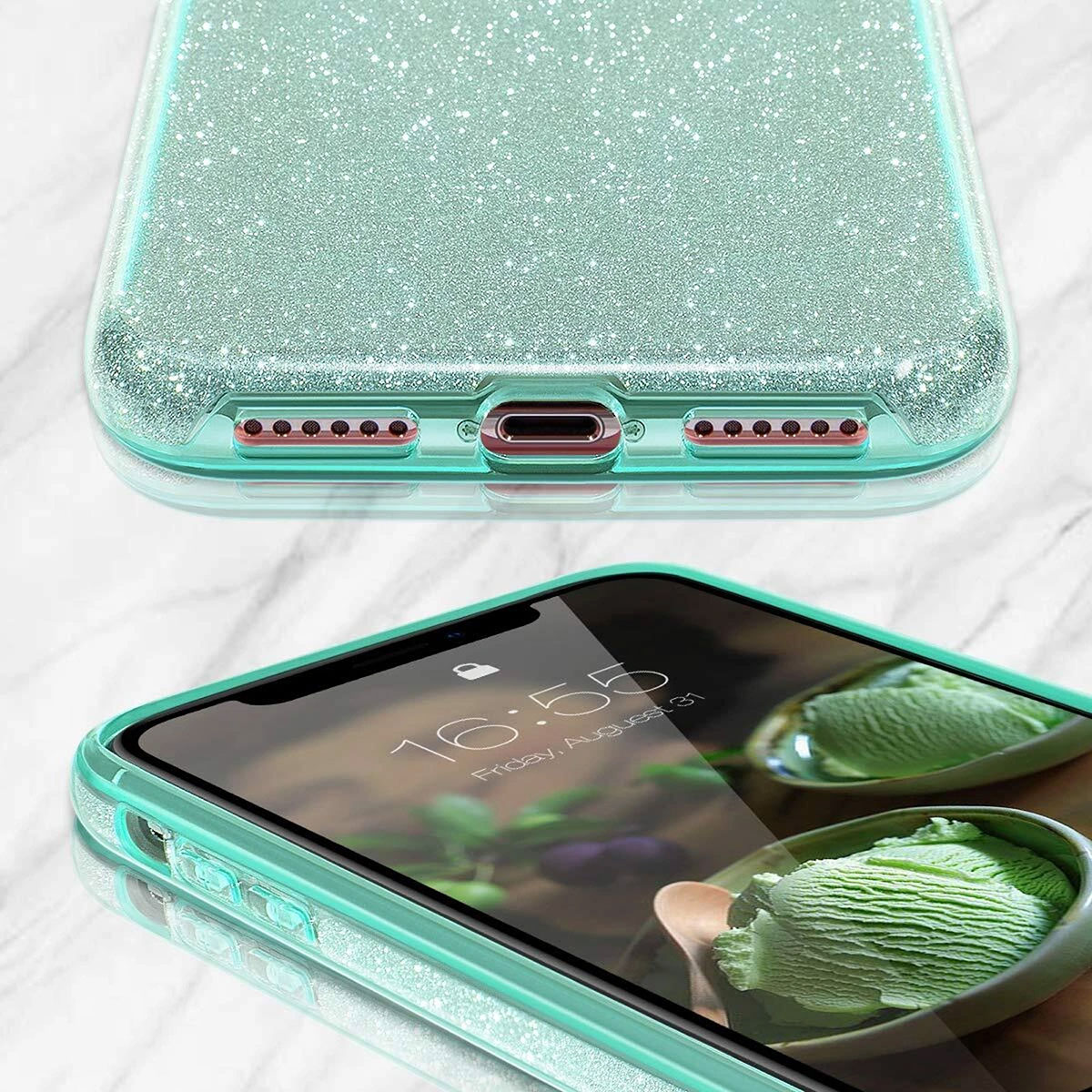 Чехол накладка Shine для APPLE iPhone XS MAX, силикон, блестки, цвет зеленый