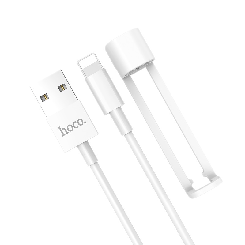 HOCO X31 зарядный дата кабель USB на Lightning 1м с подставкой ток 2.1А быстрая зарядка ABS+TPE материалы, цвет белый.