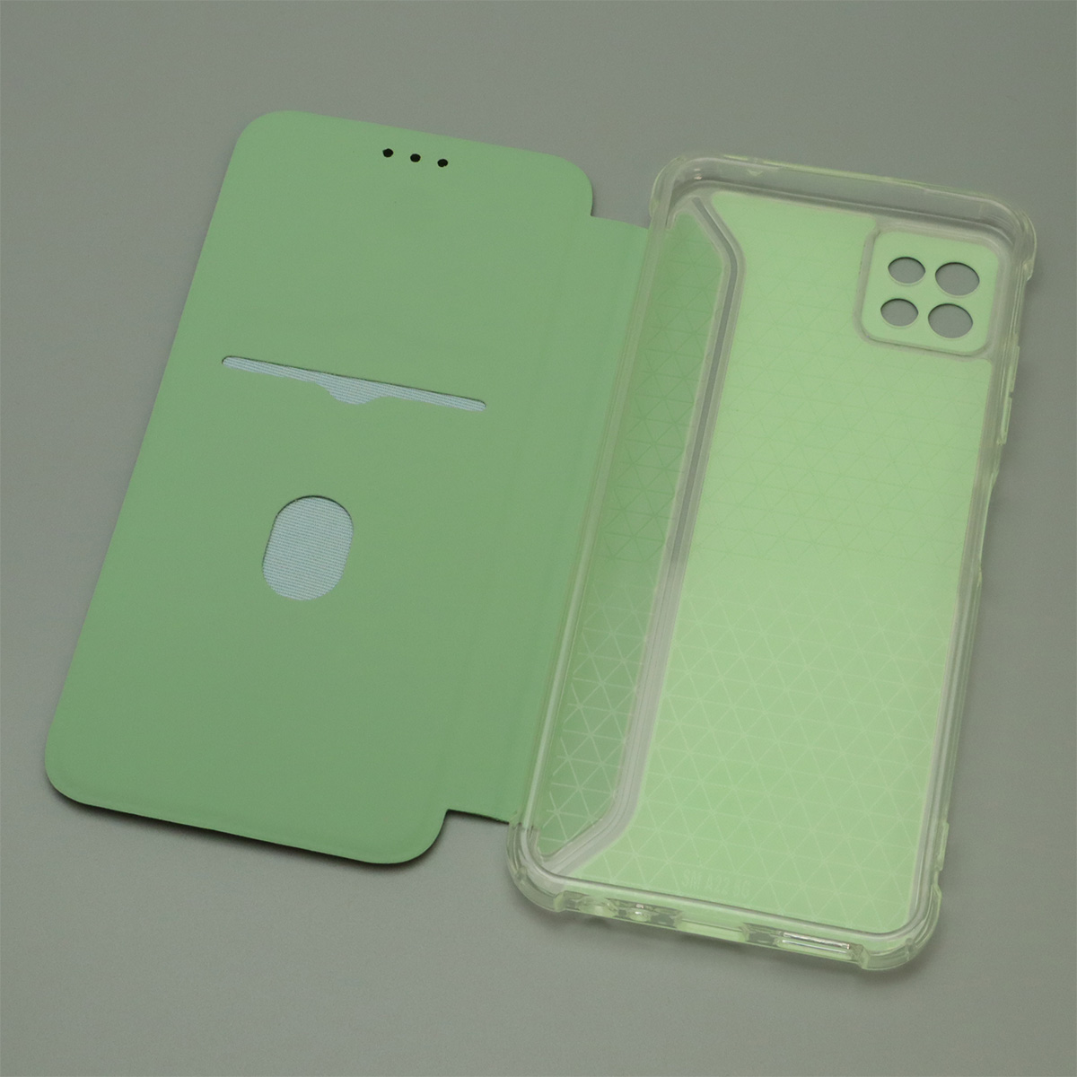 Чехол книжка для SAMSUNG Galaxy A22s 5G (SM-A226B), экокожа, визитница, цвет светло фисташковый