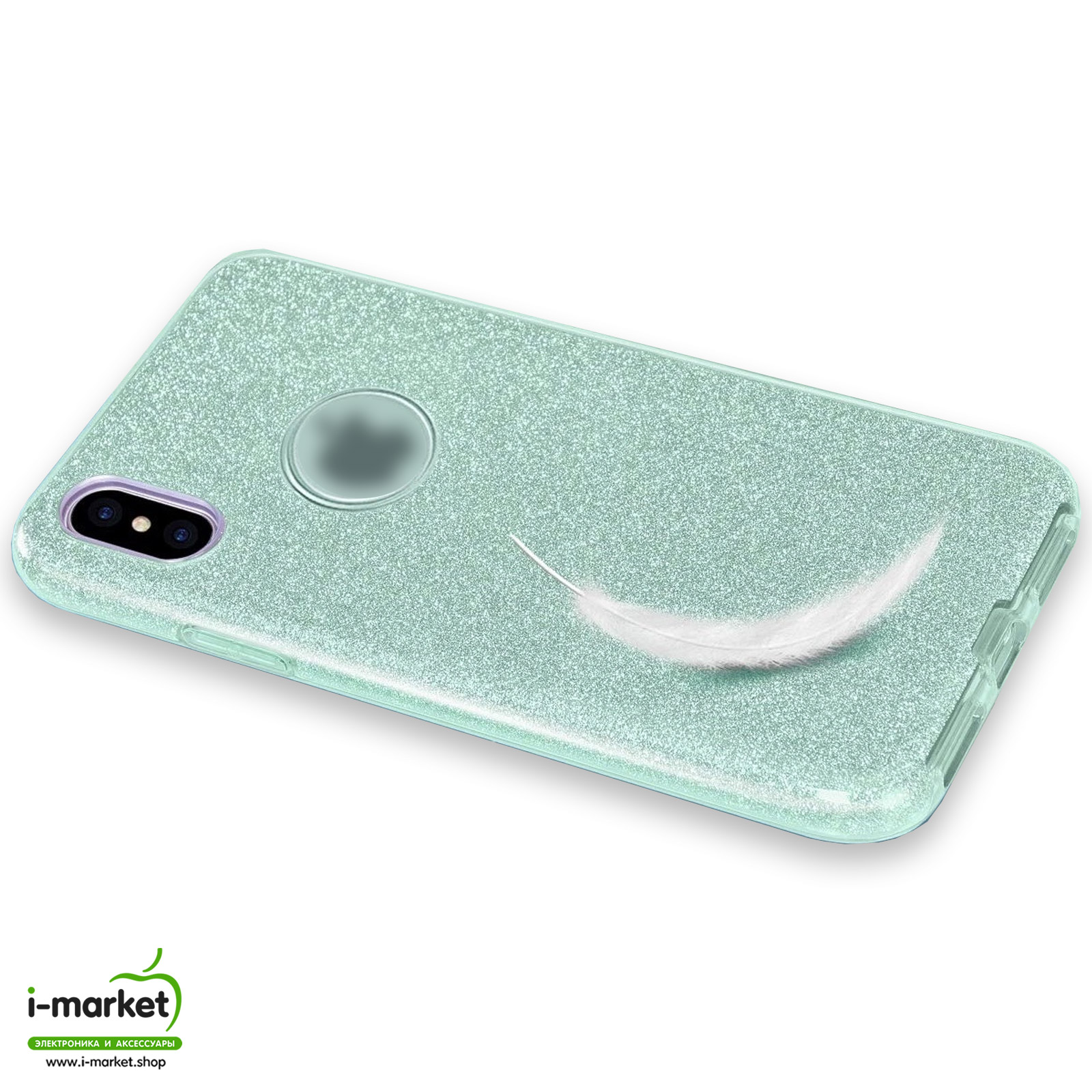 Чехол накладка Shine для APPLE iPhone X, iPhone XS, силикон, блестки, цвет бирюзовый