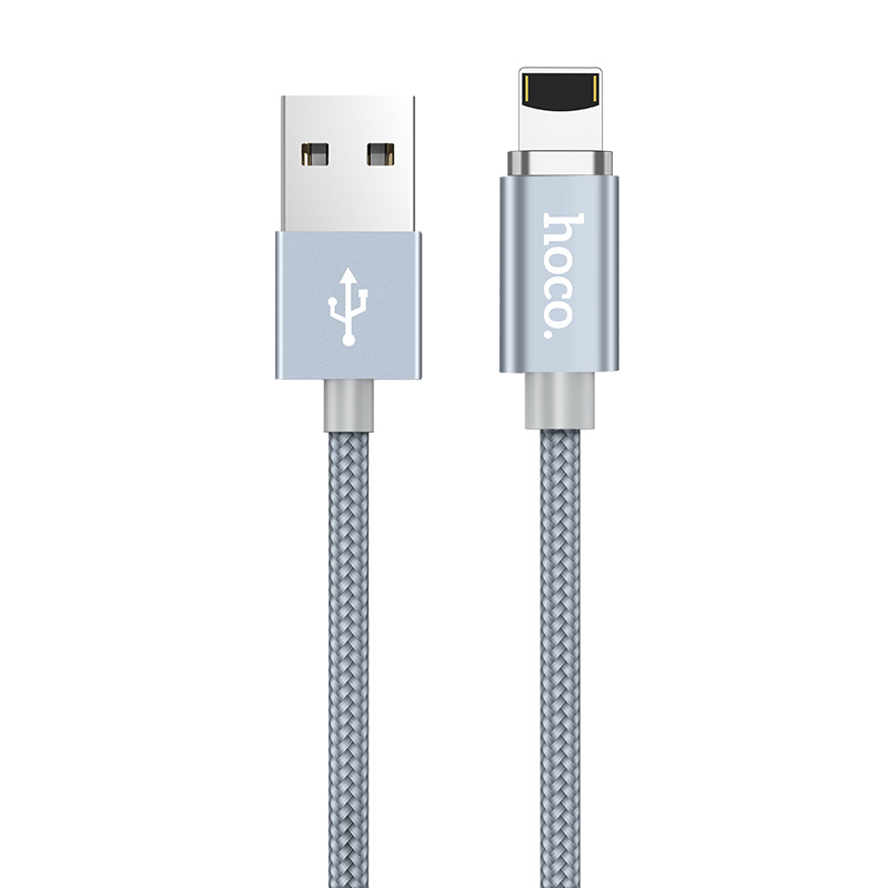 HOCO U40A магнитный кабель-USB magnetic adsorption Lightning 8-pin, 1.2 метра, цвет графитовый металл.
