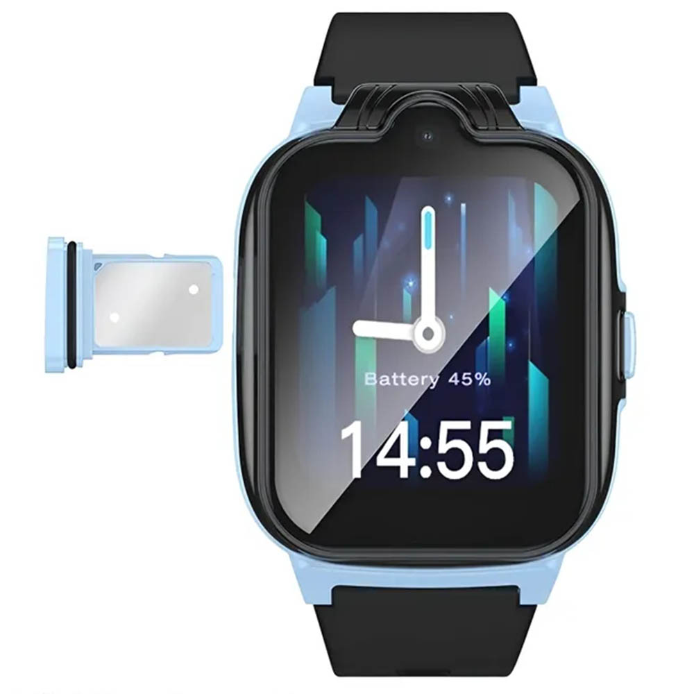 Умные часы для детей HOCO Y104, слот SIM, GPS, Wi-Fi, 4G, камера, 700mAh, цвет черно голубой