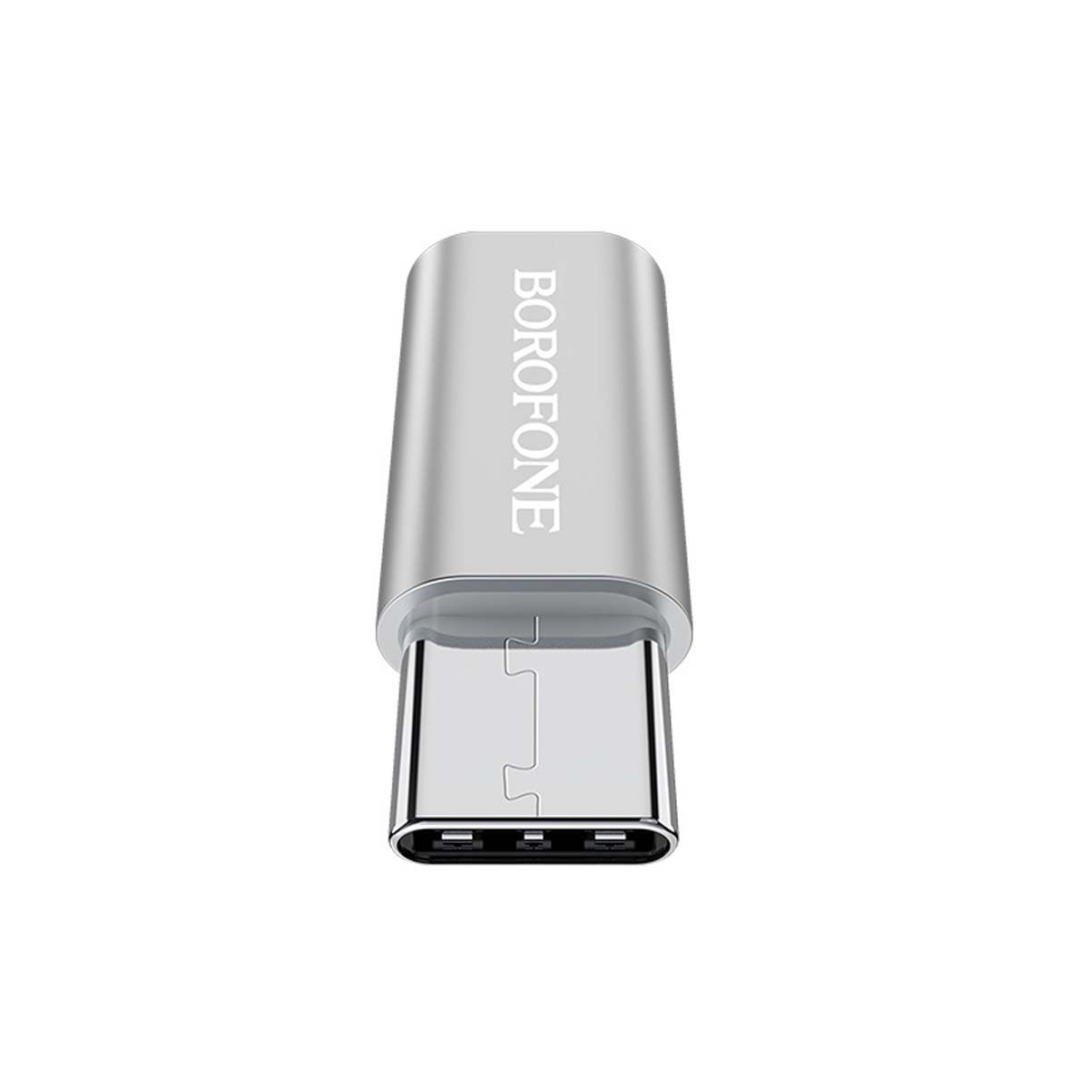 Адаптер, переходник, конвертер BOROFONE BV4 Micro USB на USB Type C, поддержка OTG, цвет серебристый