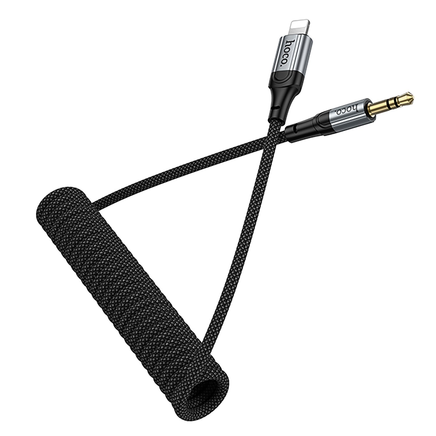 Аудио кабель, переходник HOCO UPA33A AUX (Jack 3.5 мм) на Lightning 8-pin, растягивается до 1.5 метра, цвет черный