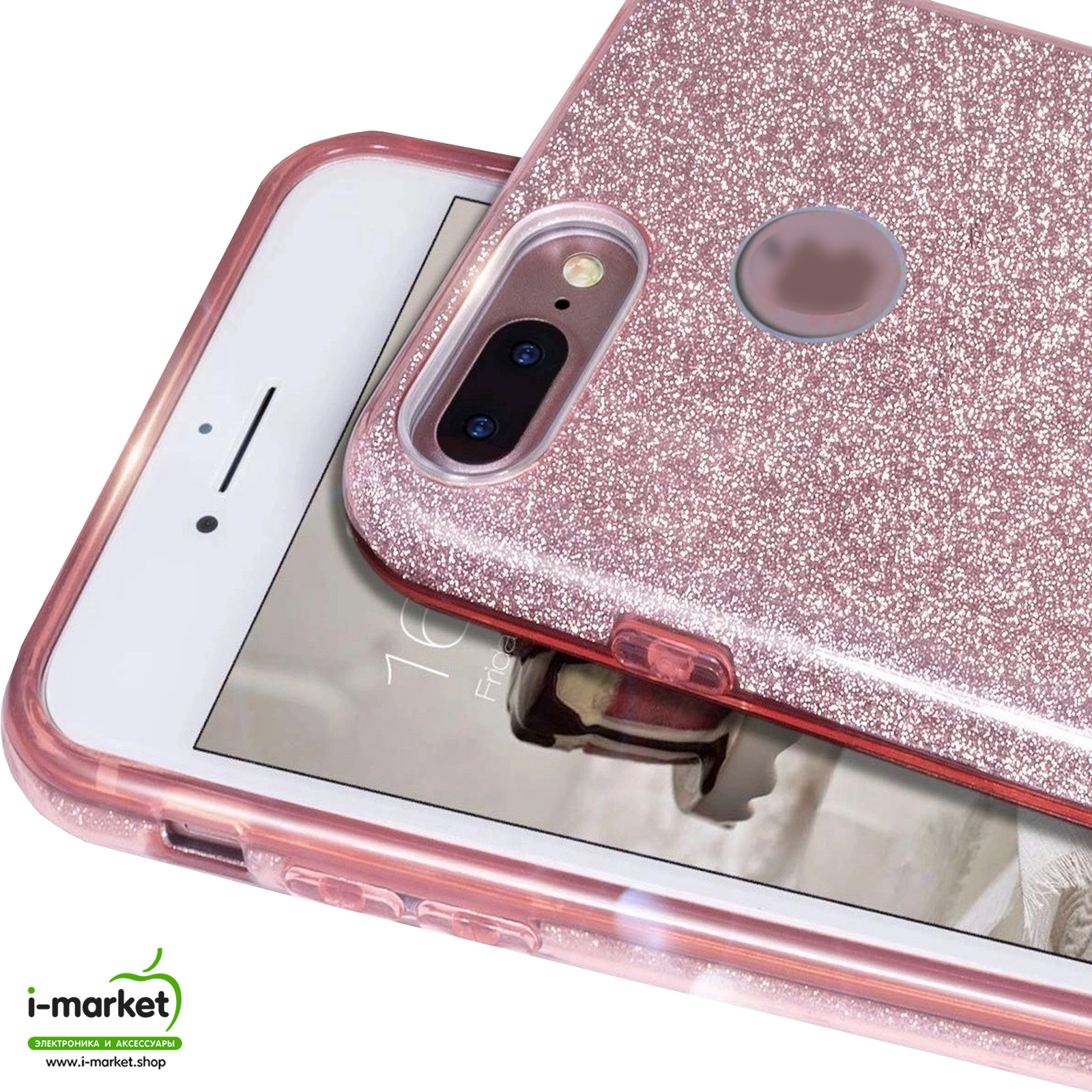 Чехол накладка Shine для APPLE iPhone 7 Plus, iPhone 8 Plus, силикон, блестки, цвет розовый