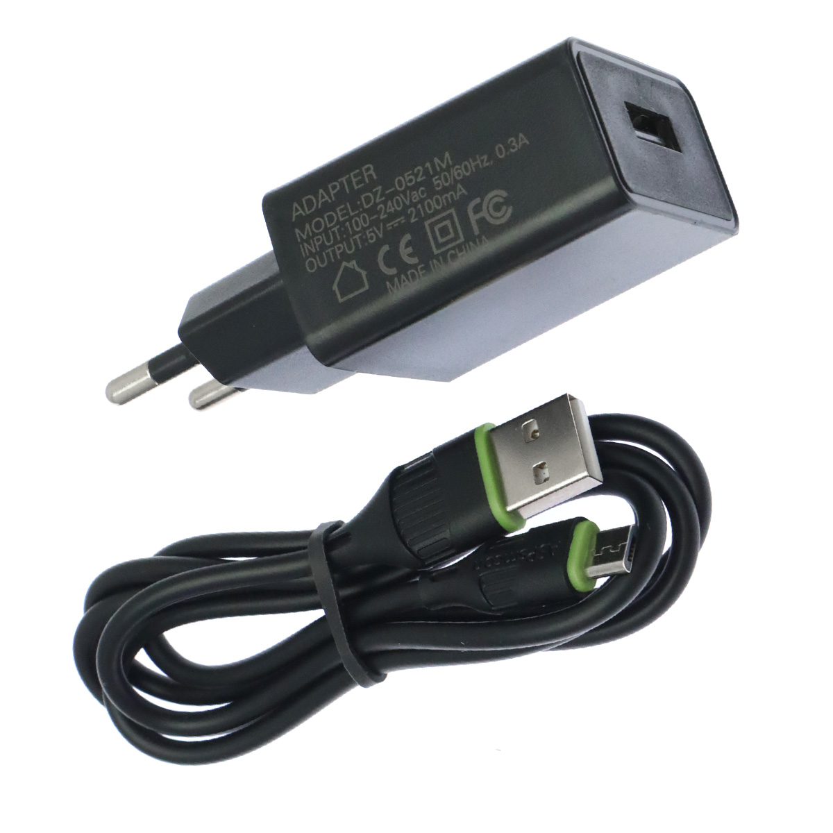 СЗУ (Сетевое зарядное устройство) ASPsmcon A001 V8 с кабелем Micro USB, 2.1A, 1 USB, длина 1 метр, цвет черный