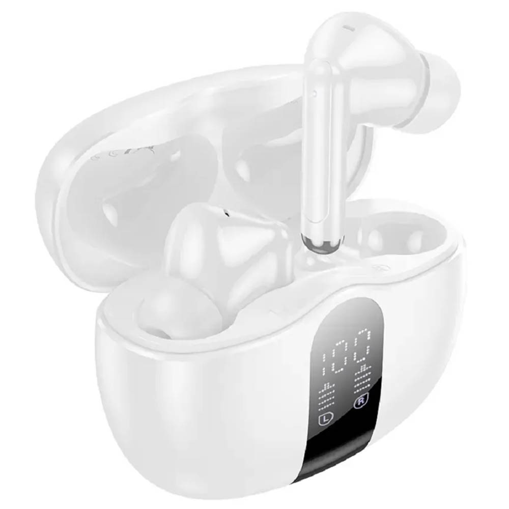 Гарнитура (наушники с микрофоном) беспроводная, BOROFONE FQ3, LCD дисплей, ANC, ENC, цвет белый